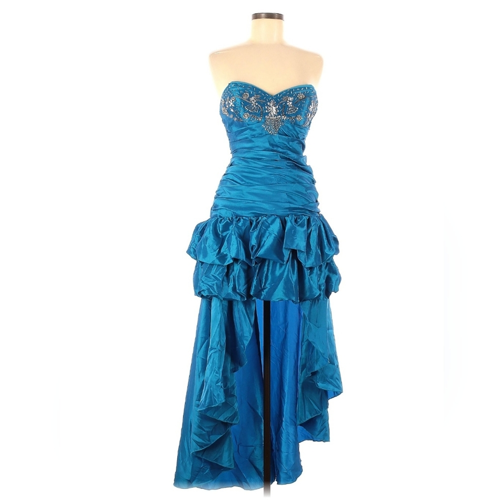Blue Cocktail Hi-Low Dress With Embellishment 7/8